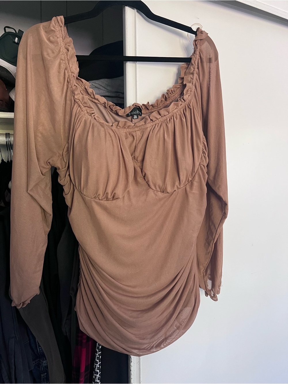 Zenobia Ruched Long-Sleeve Scoop Top - Mauve
